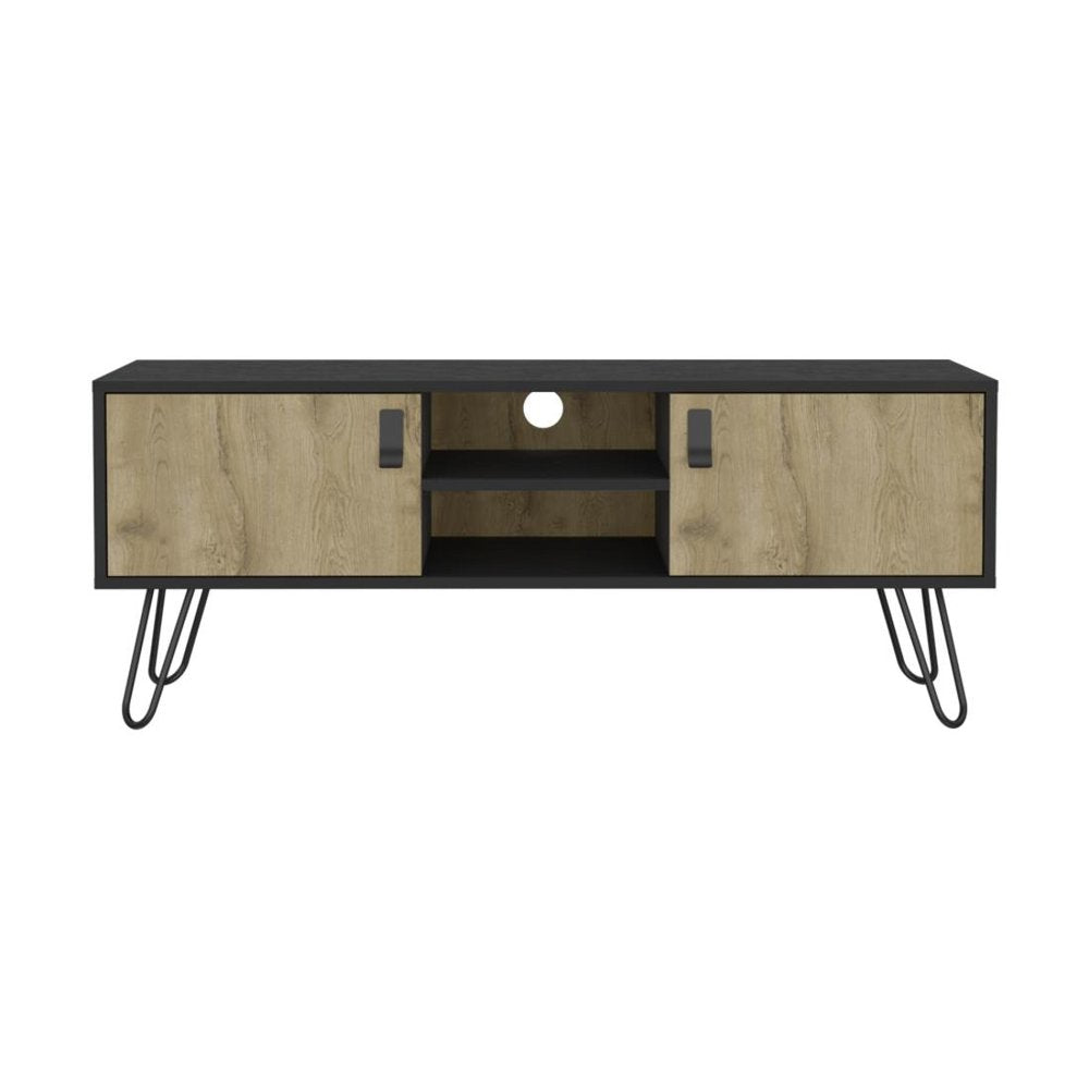 48" Beige and Black Cabinet Open And Enclosed Storage TV Stand