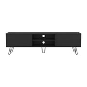 71" Black Wood Enclosed And Open Storage TV Stand