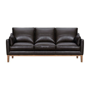 87" Dark Brown Leather Sofa And Toss Pillows With Brown Legs