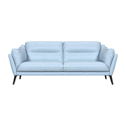 87" Sky Blue Leather Sofa With Black Legs