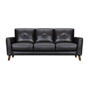 82" Black Leather Sofa With Brown Legs