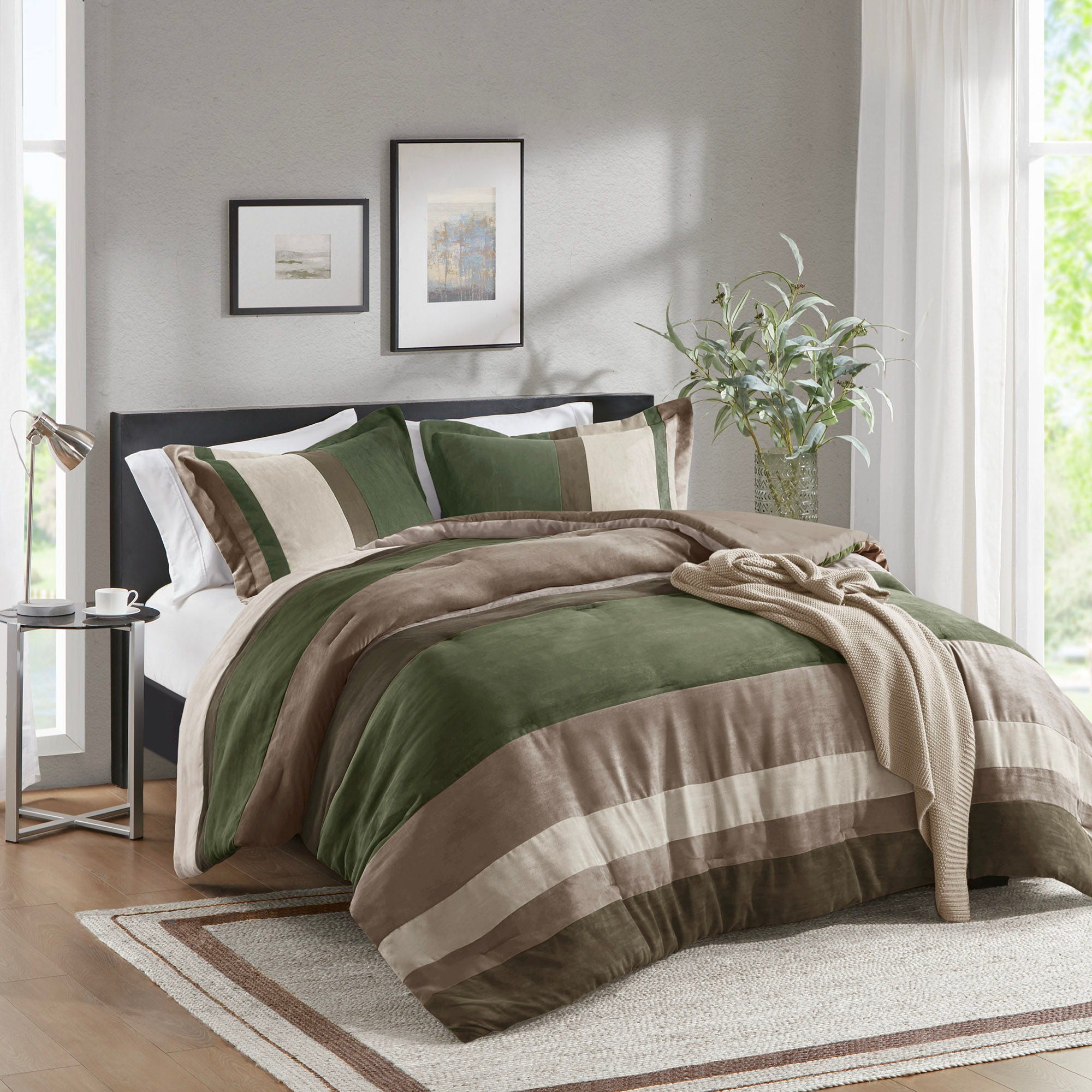 Boulder Stripe - Twin/Twin Long Pieced Comforter Set - Green