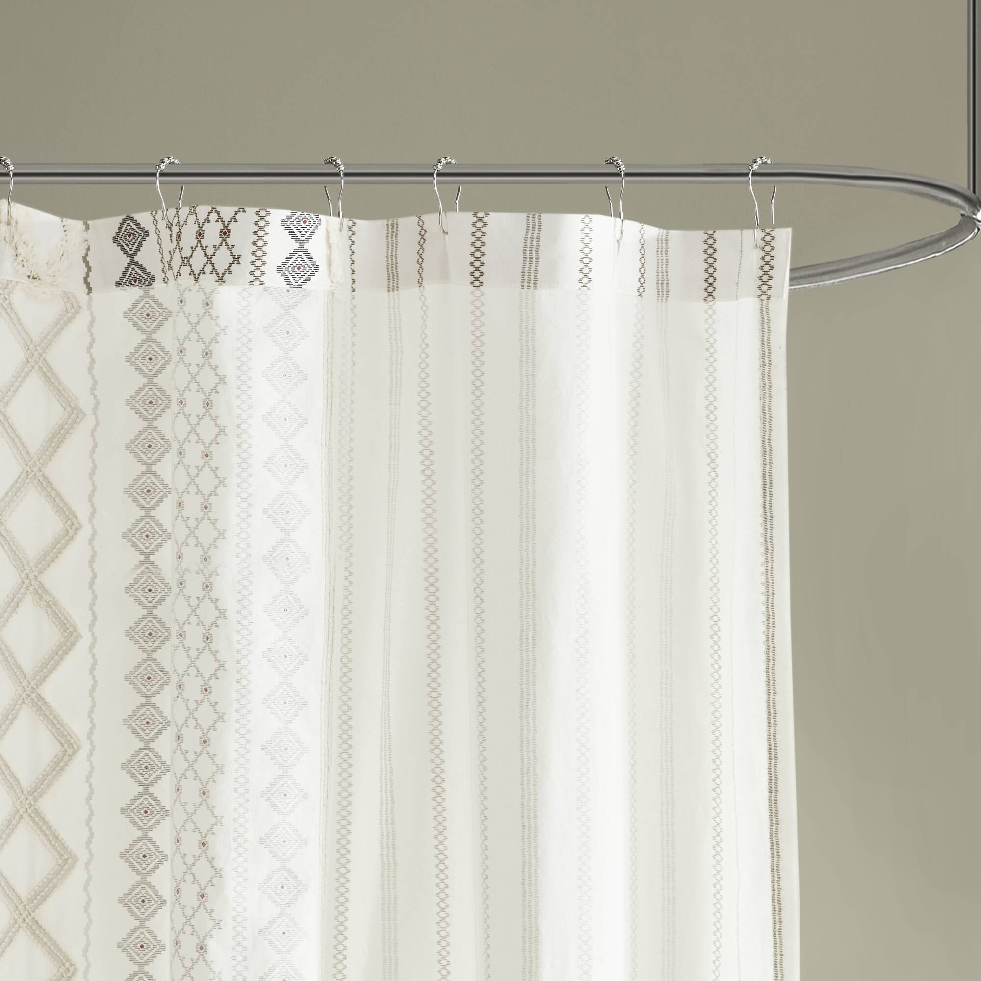 Imani - Printed Shower Curtain With Chenille - Ivory