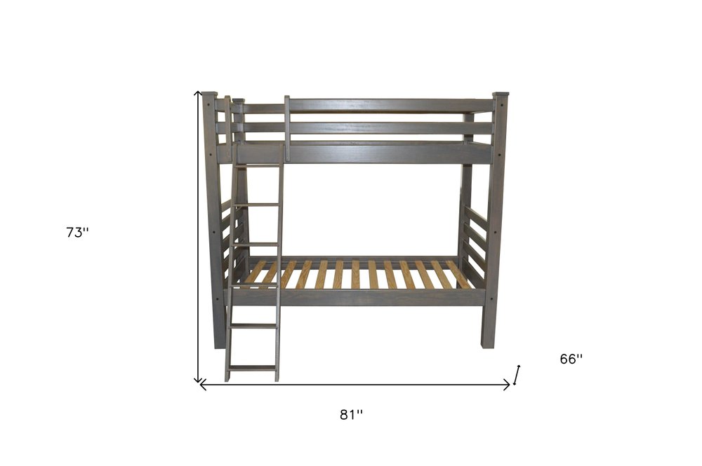 Gray Twin Over Twin Solid Wood Bunk Bed