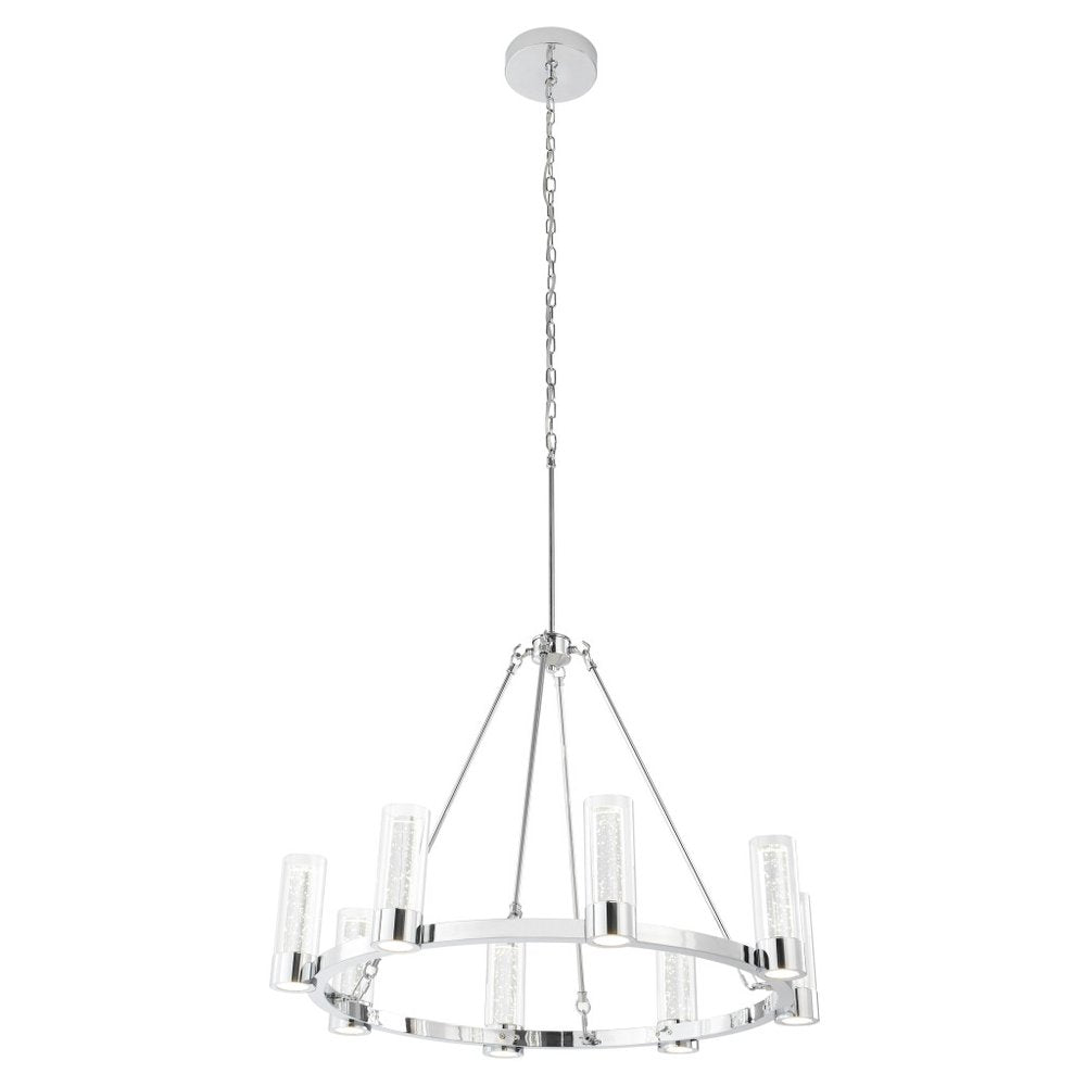 Silver And Clear Candle Style Eight Light Metal Dimmable Smart Enabled Chandelier With Clear Shades