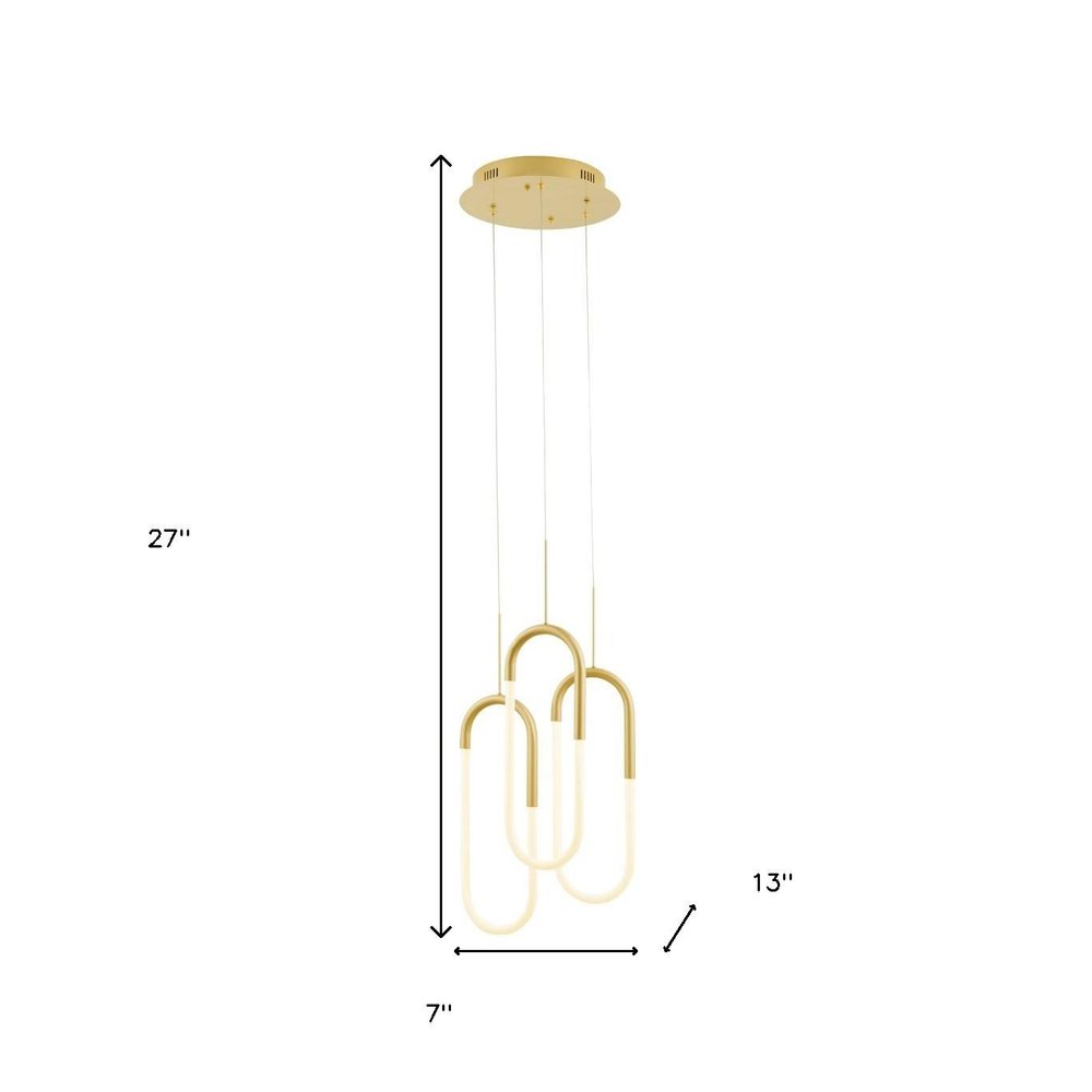 Gold Three Light Metal LED Dimmable Smart Enabled Chandelier
