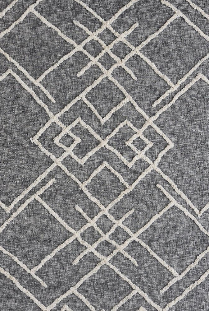 Charcoal and Off White Geometric Queen Cotton Coverlet With Fringe
