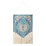 45" X 26" Blue Aqua And Ivory Flower Floral Cotton Macrame Hanging Tapestry