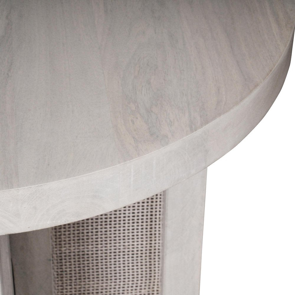 22" Natural Solid Wood And Rattan Round End Table