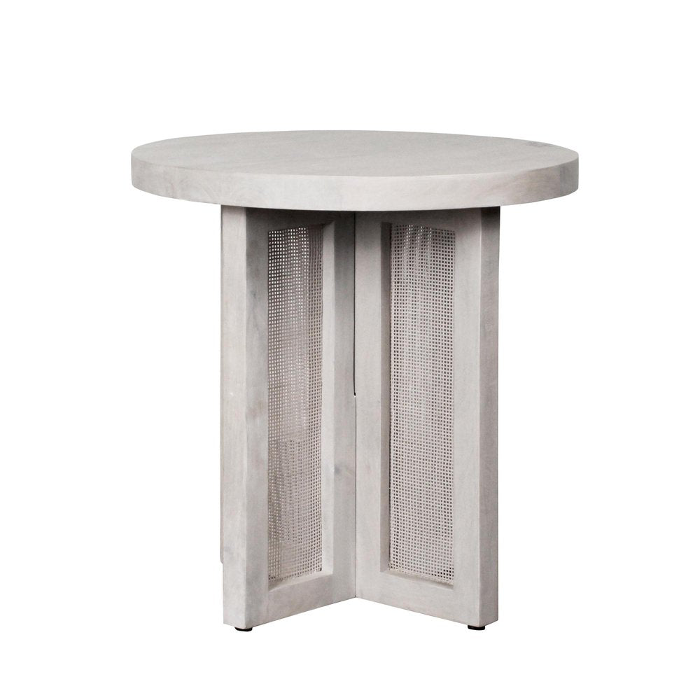 22" Natural Solid Wood And Rattan Round End Table