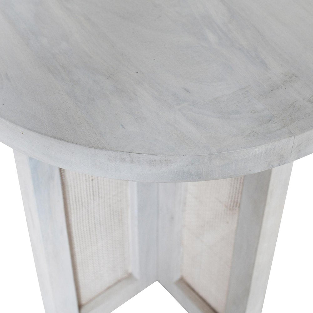 22" Natural Solid Wood And Rattan Round End Table