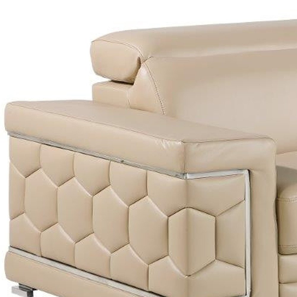 Two Piece Beige Genuine Leather Five Person Seating Set