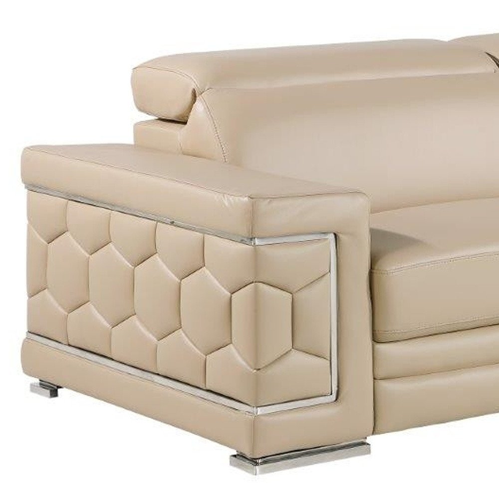 Two Piece Beige Genuine Leather Five Person Seating Set
