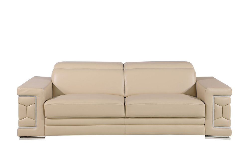 Two Piece Beige Genuine Leather Five Person Seating Set