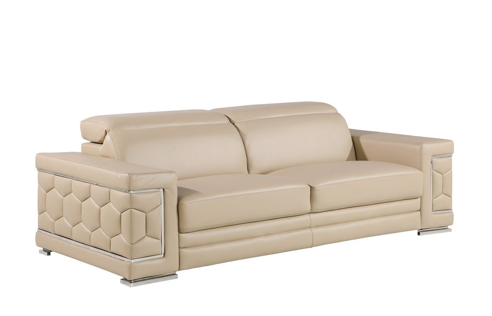 Two Piece Beige Genuine Leather Five Person Seating Set