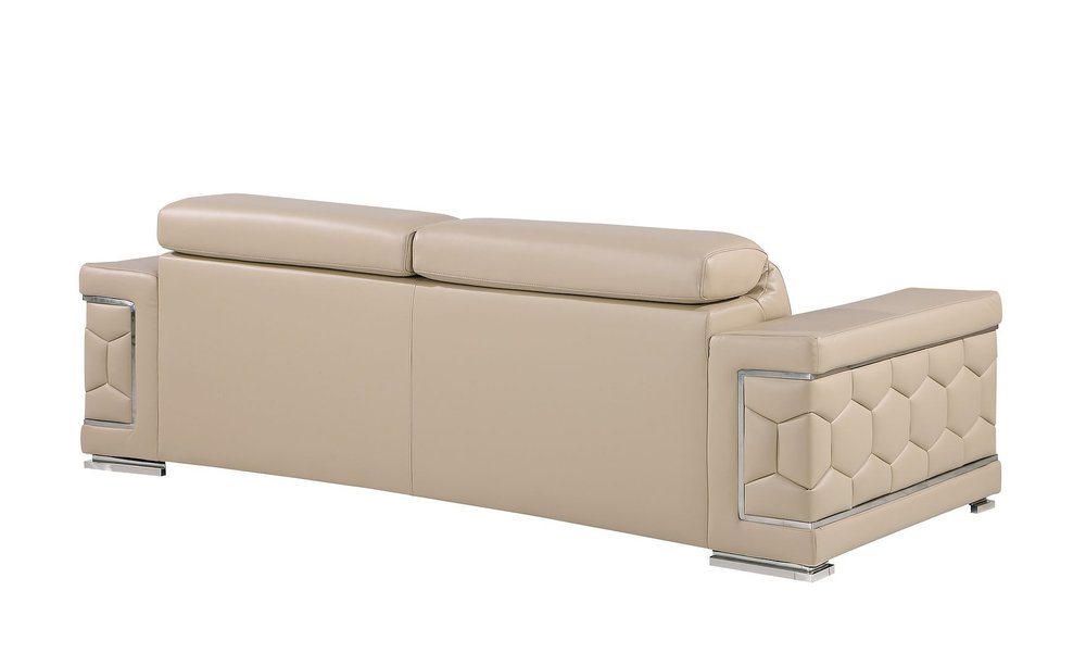 Two Piece Beige Genuine Leather Five Person Seating Set