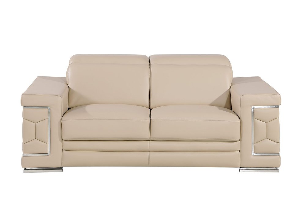 Two Piece Beige Genuine Leather Five Person Seating Set