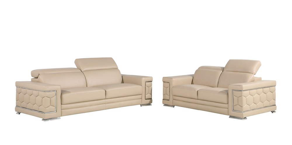 Two Piece Beige Genuine Leather Five Person Seating Set