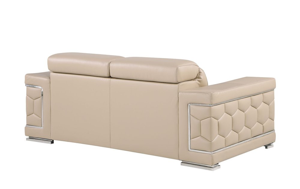 Two Piece Beige Genuine Leather Five Person Seating Set