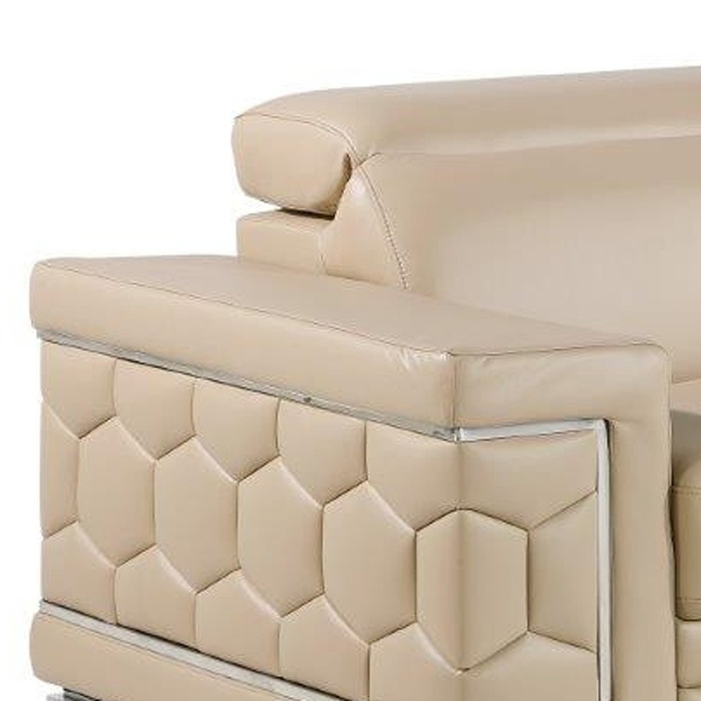 Three Piece Beige Genuine Leather Six Person Seating Set