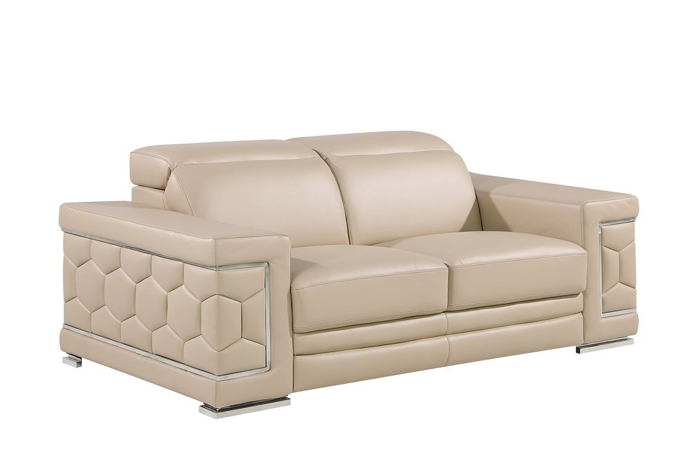 Three Piece Beige Genuine Leather Six Person Seating Set
