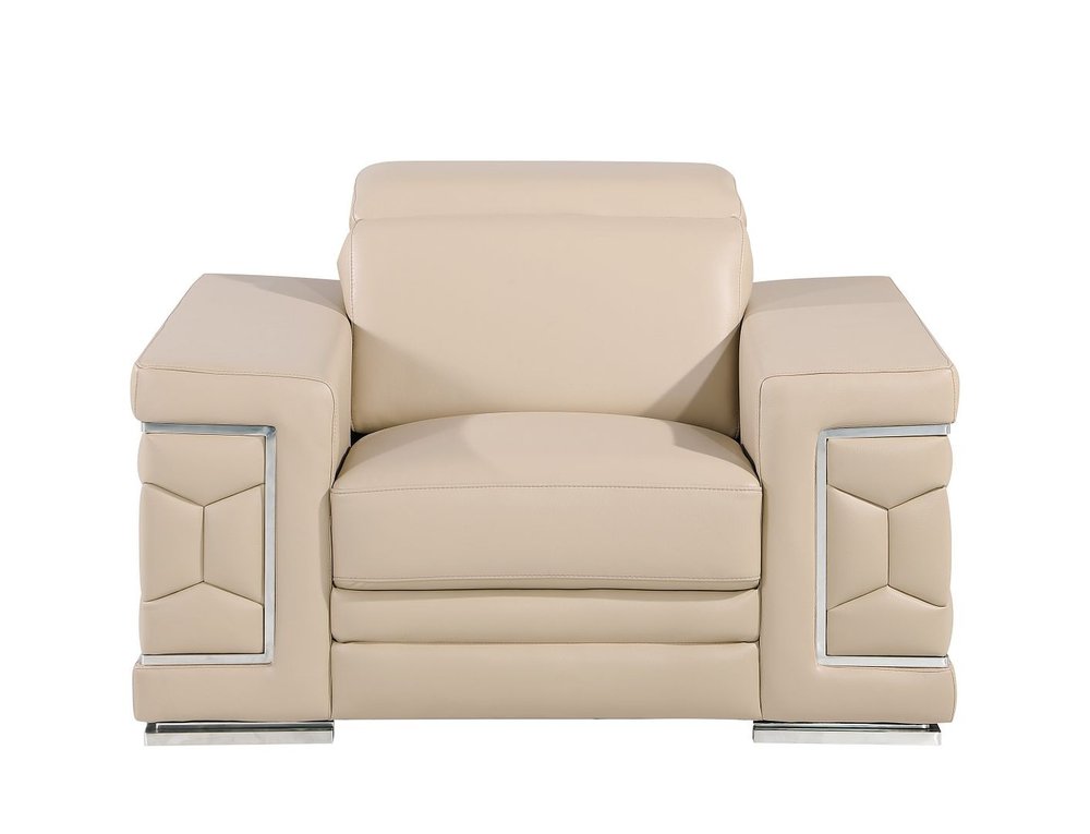 Three Piece Beige Genuine Leather Six Person Seating Set