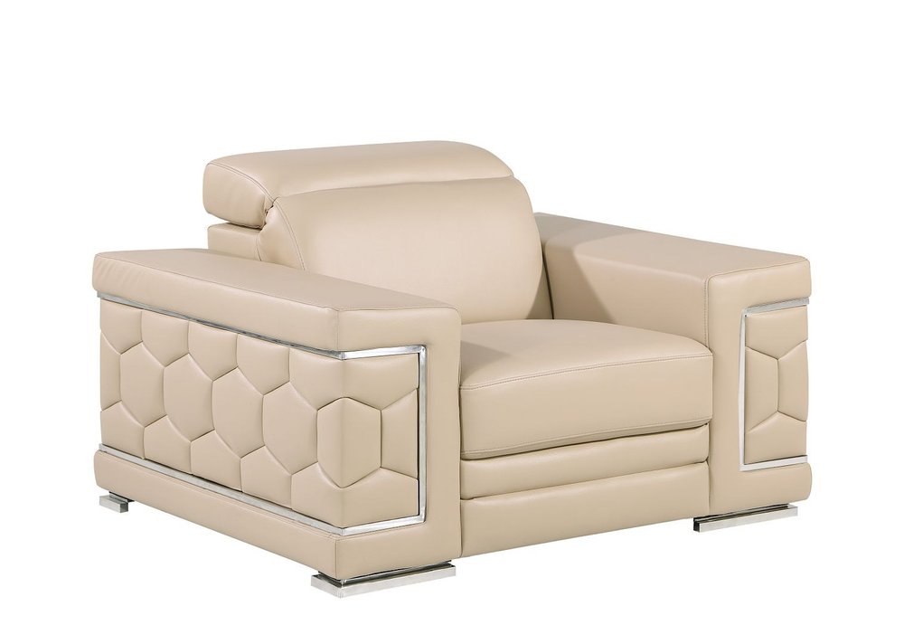 Three Piece Beige Genuine Leather Six Person Seating Set