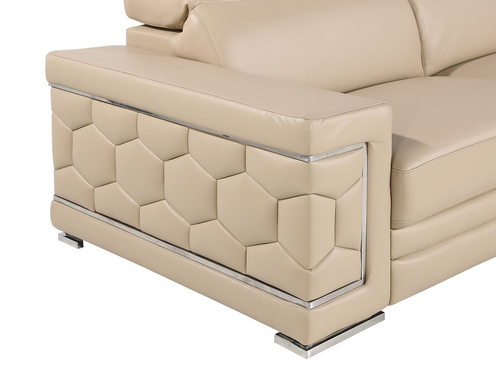 Three Piece Beige Genuine Leather Six Person Seating Set