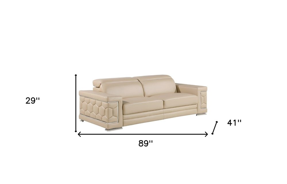 Three Piece Beige Genuine Leather Six Person Seating Set