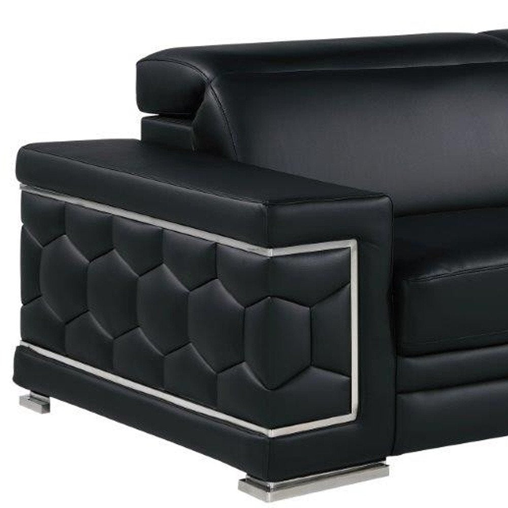 Three Piece Black Genuine Leather Six Person Seating Set