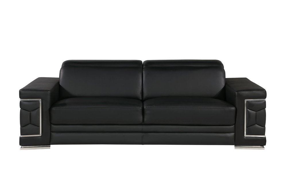 Three Piece Black Genuine Leather Six Person Seating Set