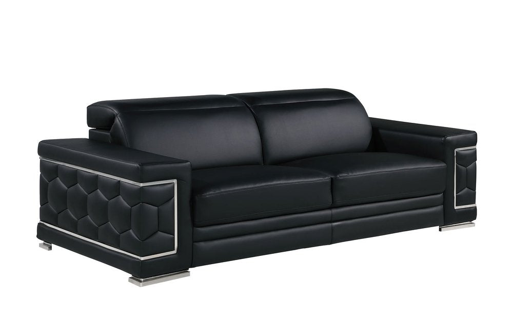 Three Piece Black Genuine Leather Six Person Seating Set