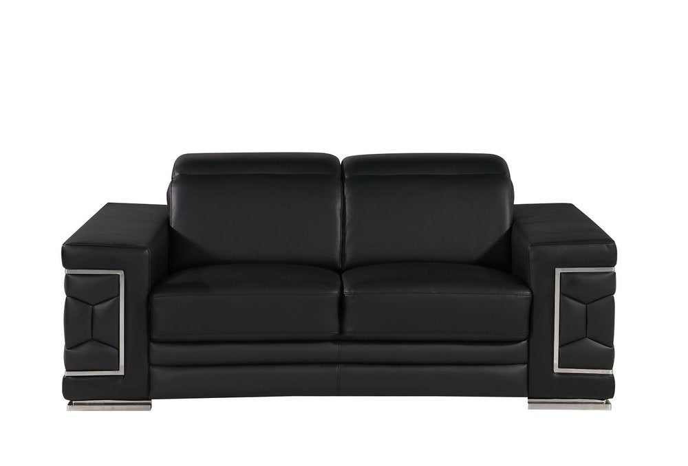 Three Piece Black Genuine Leather Six Person Seating Set