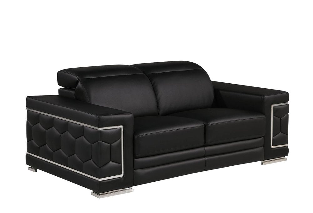 Three Piece Black Genuine Leather Six Person Seating Set
