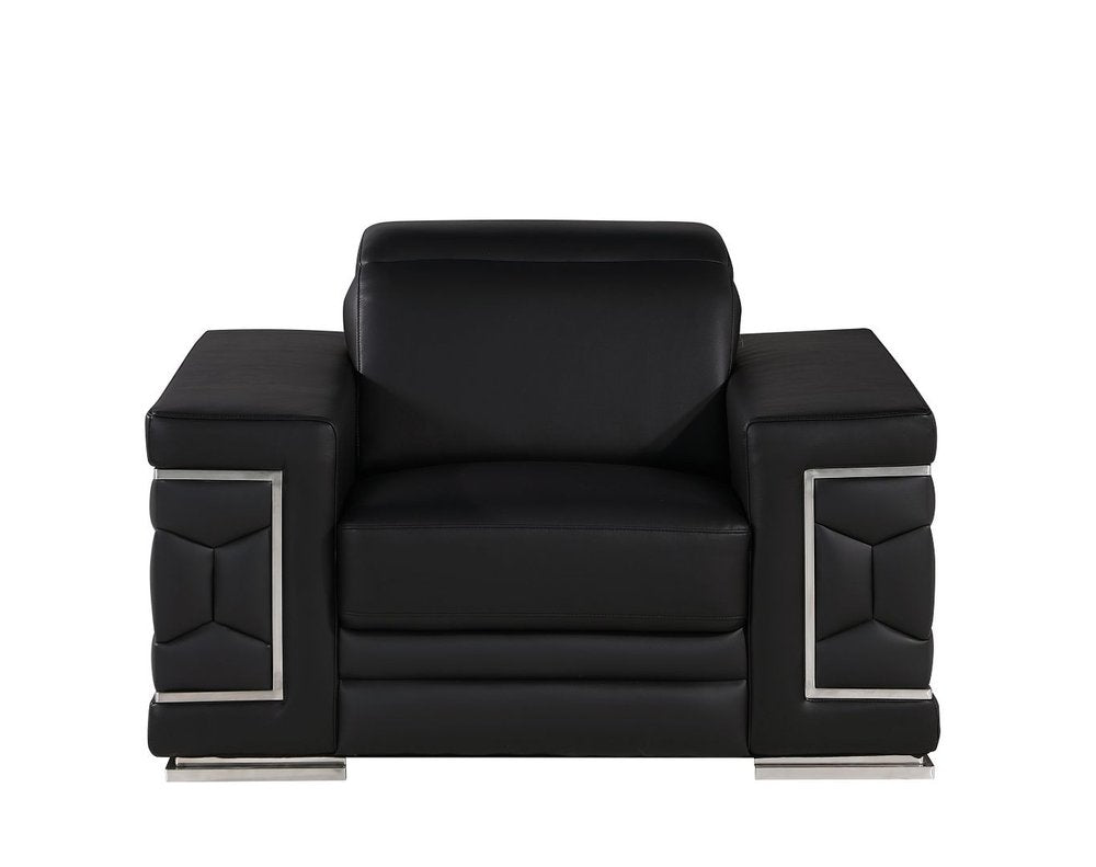 Three Piece Black Genuine Leather Six Person Seating Set
