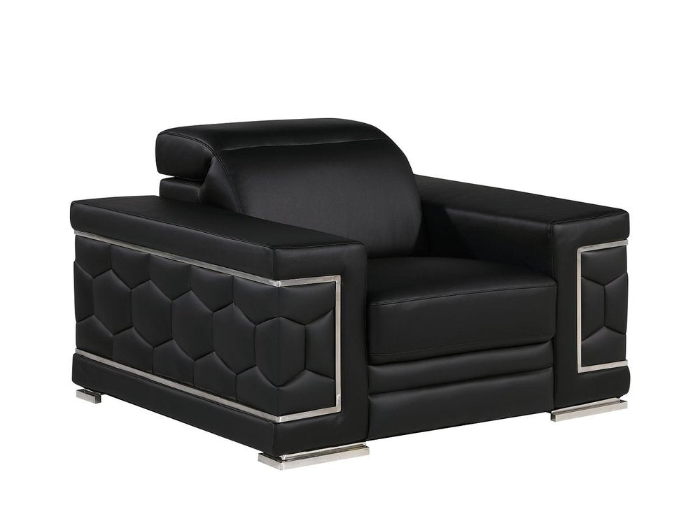 Three Piece Black Genuine Leather Six Person Seating Set