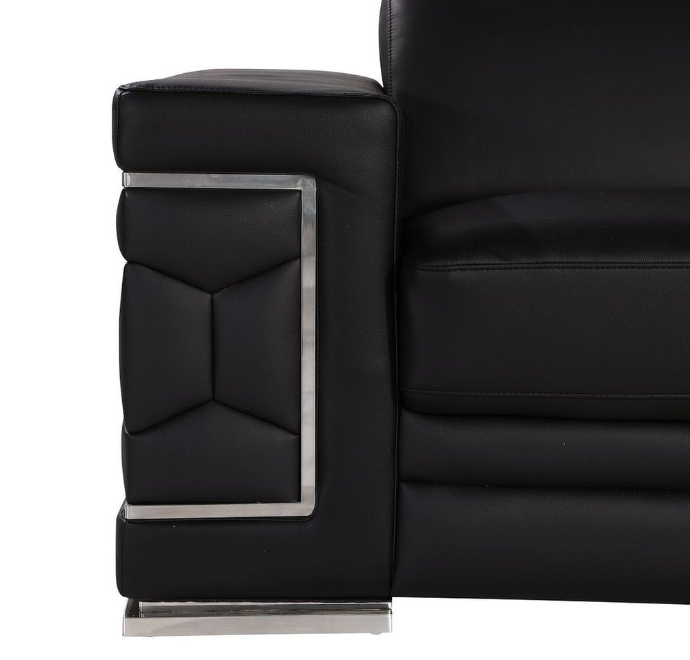 Three Piece Black Genuine Leather Six Person Seating Set