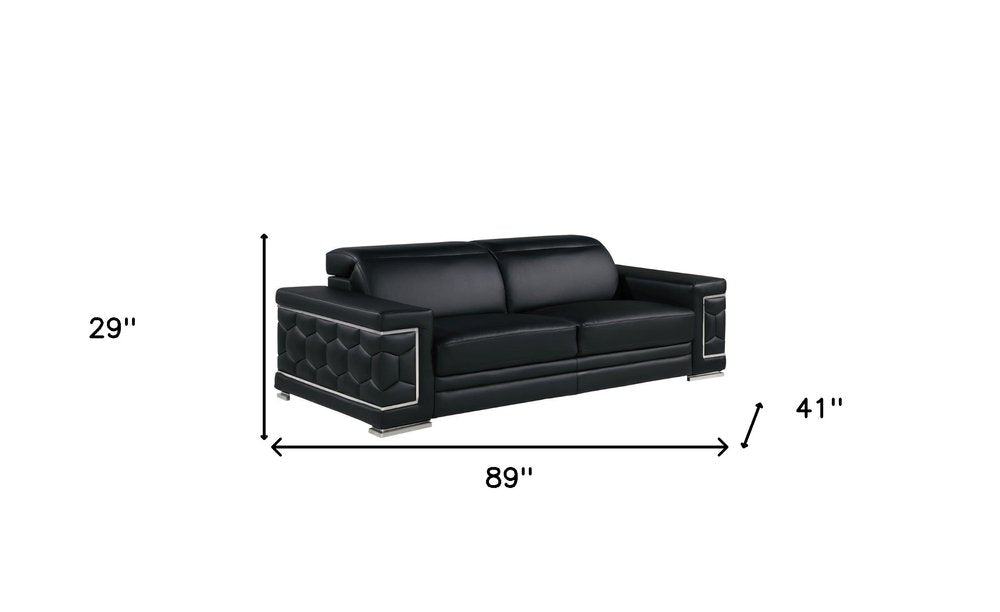 Three Piece Black Genuine Leather Six Person Seating Set