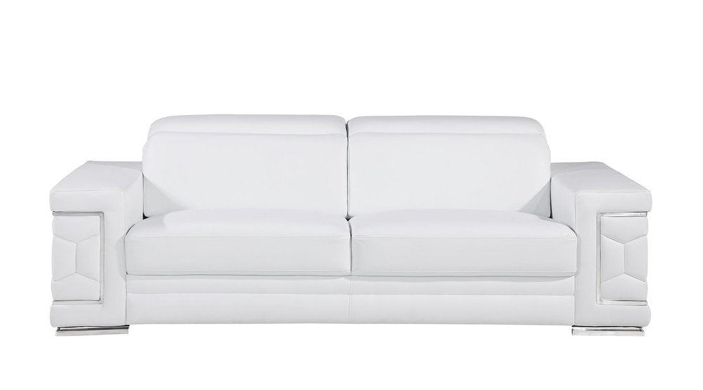 Two Piece White Genuine Leather Five Person Seating Set
