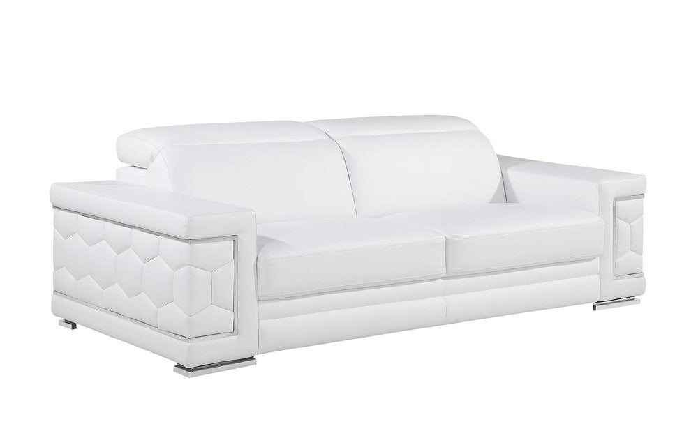 Two Piece White Genuine Leather Five Person Seating Set