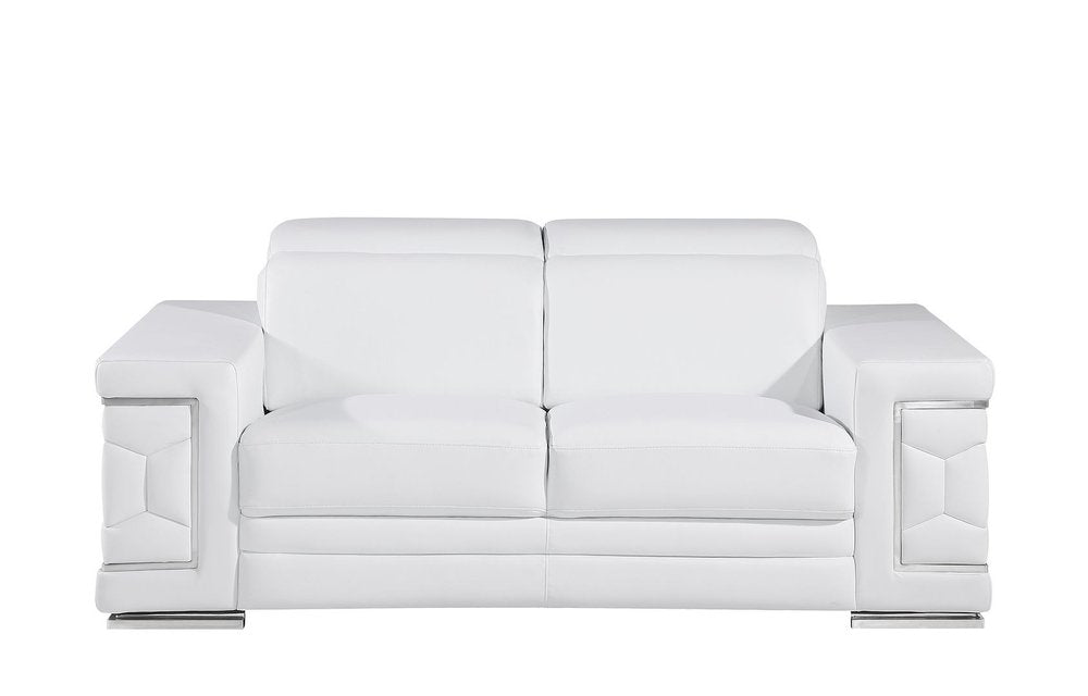 Two Piece White Genuine Leather Five Person Seating Set