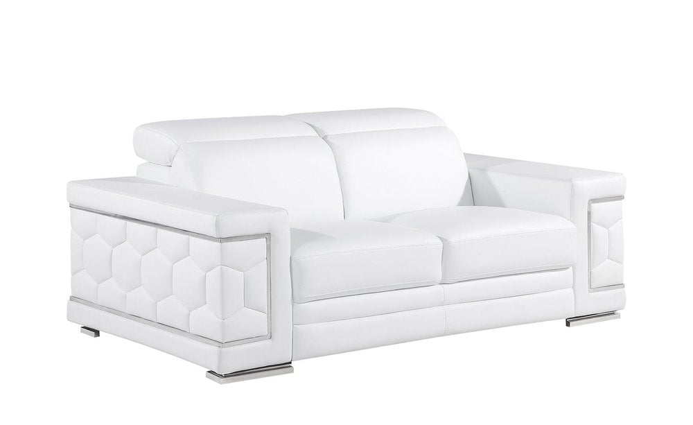 Two Piece White Genuine Leather Five Person Seating Set