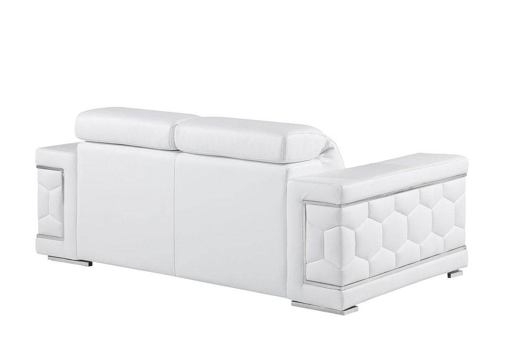 Two Piece White Genuine Leather Five Person Seating Set