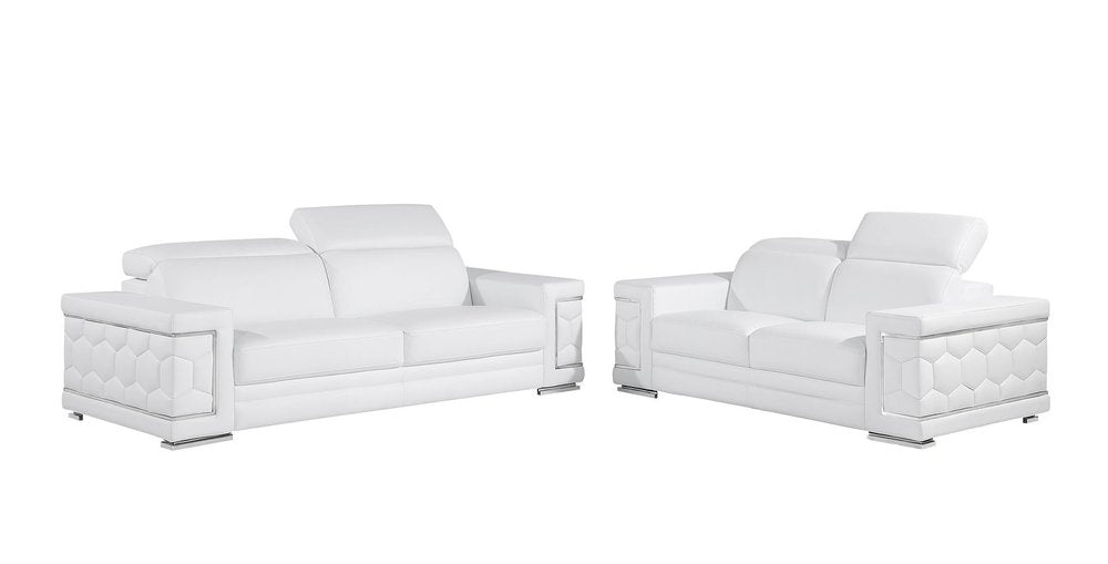 Two Piece White Genuine Leather Five Person Seating Set