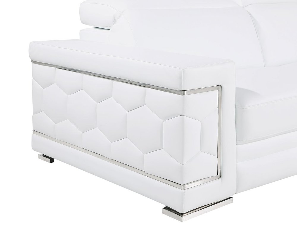Two Piece White Genuine Leather Five Person Seating Set