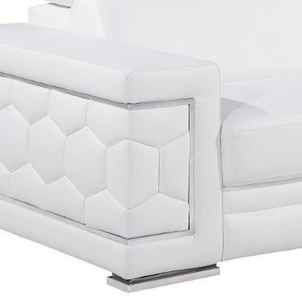 Two Piece White Genuine Leather Five Person Seating Set