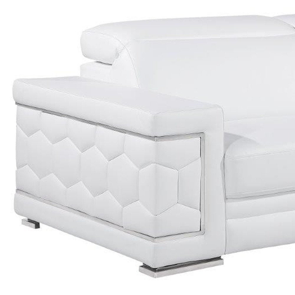 Two Piece White Genuine Leather Five Person Seating Set