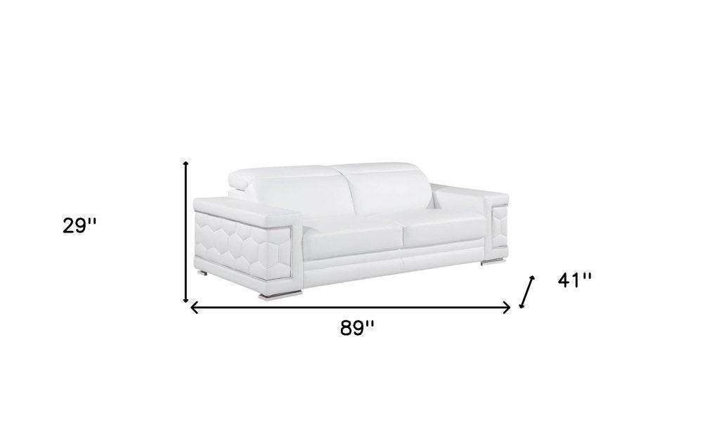 Three Piece White Genuine Leather Six Person Seating Set