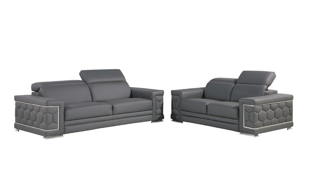 Two Piece Gray Genuine Leather Five Person Seating Set