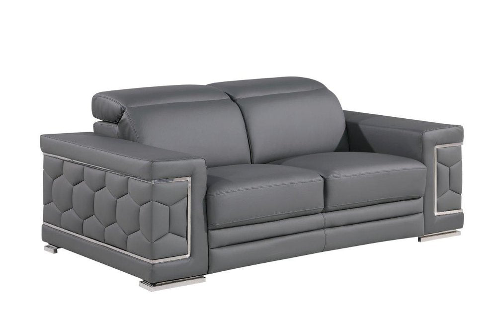 Three Piece Gray Genuine Leather Six Person Seating Set